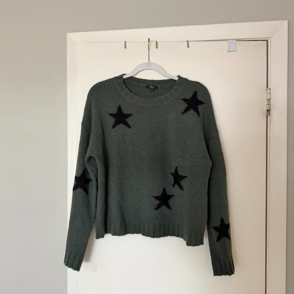 Rails Green Star Knit Sweater with Black Stars